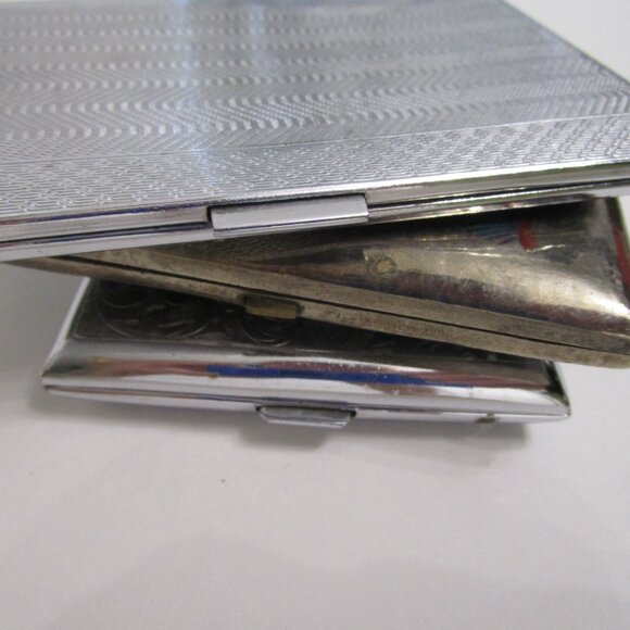 3 Metal Cigarette Card Cases Silverplate Vintage India Yoga Bollywood England - Picture 8 of 10